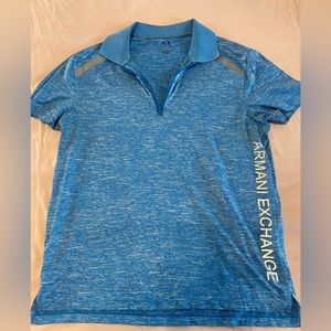 Mens armani exchange blue  zip collar size Large t shirt